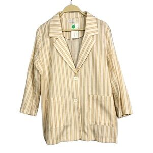 Lida Kate Women Blazer Jacket Suit Size L Stripe Lightweight Pocket Workwear Tan